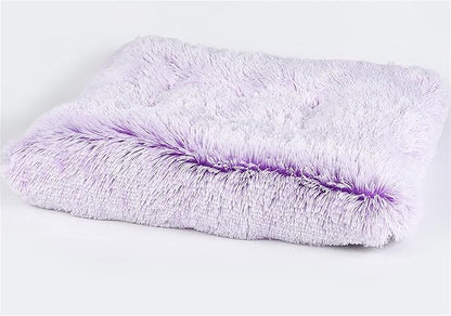 Liveinu Long Plush Calming Pet Bed Cuddler Pet Bed for Dogs and Cats Fluffy Faux Fur Dog Bed with Anti Slip Bottom Machine Washable Pet Sleep Bed Crate Mat Gradient Purple L