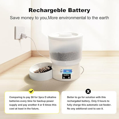 Automatic Cat Feeder with 270-Day Battery Life, Rechargeable Auto Cat Feeder with Slow Feed Mode & Very Quiet Dispensing, 2.5L App Controlled Small cat Food Dispenser for Cats & Small Dogs