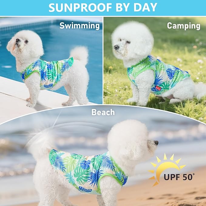 KYEESE 2Pack Dog Shirt, Lightweight Sun Protection Dog T Shirts for Small Dogs Boy Girl, Breathable Mesh Tank Top Sleeveless Pet Reflective Vest, Soft Summer Dogs Clothes, Hawaii+Green, L