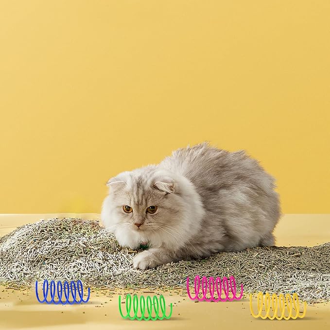 120 Pack 12 Colors Cat Spring Toys for Indoor Cats, Cat Interactive Toy, Colorful Plastic Spring Coils for Swatting, Biting, Hunting Kitten Toys