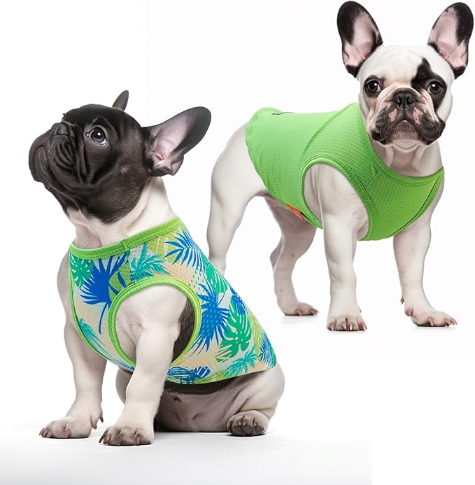 KYEESE 2Pack Dog Shirt, Lightweight Sun Protection Dog T Shirts for Medium Large Dogs Boy Girl, Breathable Mesh Tank Top Sleeveless Pet Reflective Vest, Soft Summer Dogs Clothes, Hawaii+Green, 2XL