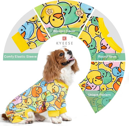 KYEESE Dog Pajamas Comfy Dogs Clothes Stretchable Pet Jammies Colorful Duck Printing Dog Onesie Stretchy Doggie Costumes Soft Pet Pjs Velvet Pets Coat Soft Doggie Pajamas for Small Dogs, Medium