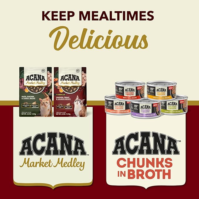 ACANA Market Medley Indoor Cat Adult Cat Food, Chicken, Trout & Salmon Recipe with Freeze-Dried Morsels Made with Chicken & Cranberry, Complete and Balanced Nutrition, 3.5 lb Bag
