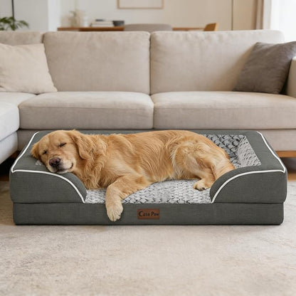 Orthopedic XL Dog Beds, Waterproof Memory Foam Big Pet Bed for Extra Large Sized Dogs 45x35Inch, Non-Slip Bottom and Egg-Crate Foam Dog Couch Bed with Washable Removable Cover, Dark Grey