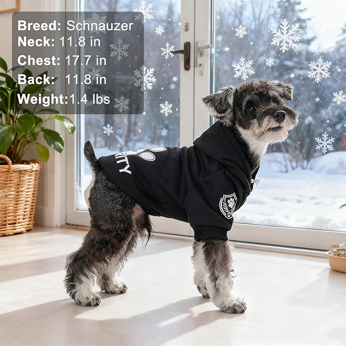 BEAUTYZOO Security Dog Hoodie Sweaters for Small Medium Large Dogs, Brushed Fleece Dog Clothes with Hat,Soft Winter Fall Coat All Weather Pullover, Classic Halloween Costume with Leash Hole, Black M