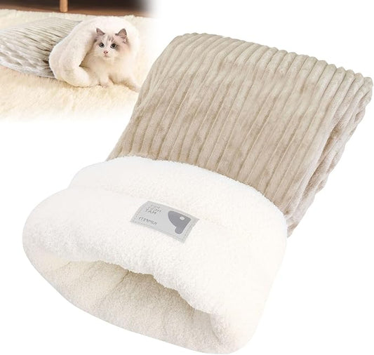 Cat Sleeping Bag, Cat Sleeping Bag for Indoor Cats, Soft Plush Sack Self Warming Cave Bed for Indoor Cats, Tunnel Pet Hideaway Calming Bed, Size L (Brown)