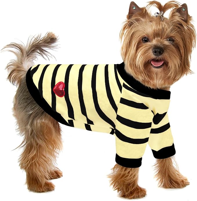 Dog Striped T-Shirts for Small Dogs Cats, Dog Vest Pet Apparel Tee Shirts Spring Summer Suitable for Small and Medium Large Pets French Bulldog Bichon, Beige