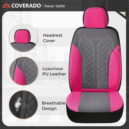 Coverado Car Seat Covers 2-Pack, Luxury Front Seat Covers, Automotive Car Seat Protectors, Pink Seat Covers Universal Fit for SUVs, Trucks, Sedans