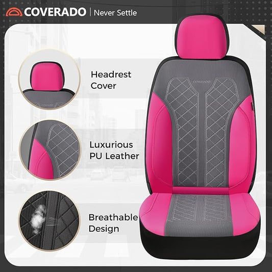 Coverado Car Seat Covers 2-Pack, Luxury Front Seat Covers, Automotive Car Seat Protectors, Pink Seat Covers Universal Fit for SUVs, Trucks, Sedans