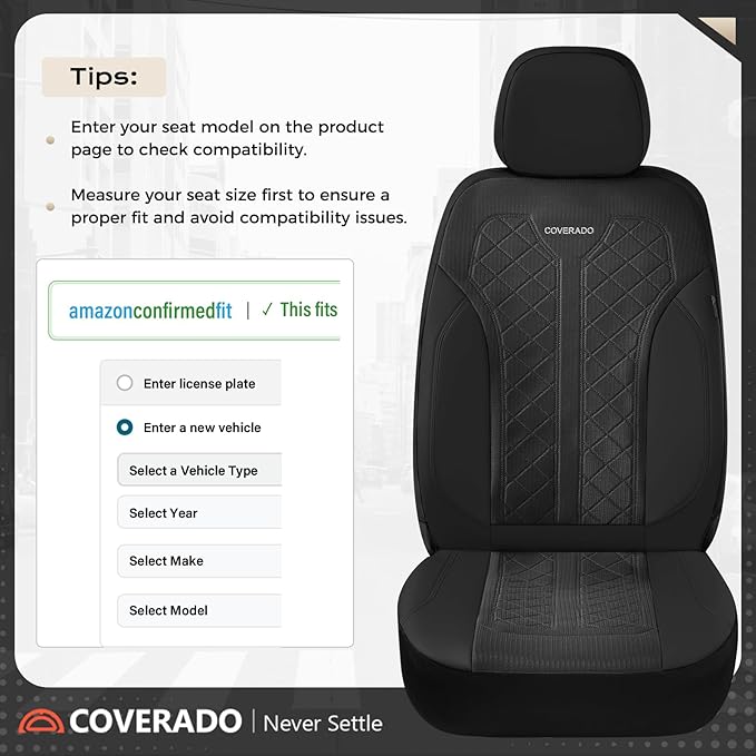 Coverado Black Front Seat Covers, Automotive Seat Covers 2 Seats, Mesh Car Protectors 2-Pack, Auto Seat Covers Spill-Proof Design Universal Fit for SUV, Vans, Sedan, Truck
