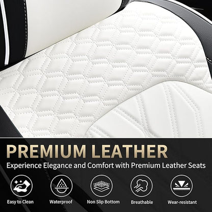 FLORICH Leather Cars Seat Covers Front Pair Seat Covers for Car Waterproof Automotive Seat Cover Vehicle Seat Interior Cushion Universal Fit for Most Car Truck SUV, Black&White