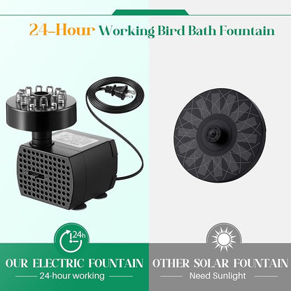 Bird Bath Fountains with 12 LED Lights, 24 Hour Working Fountain Pump with Light, Adjustable Watering Submersible Pump for Outdoor Water Garden, Pond (Colorful)