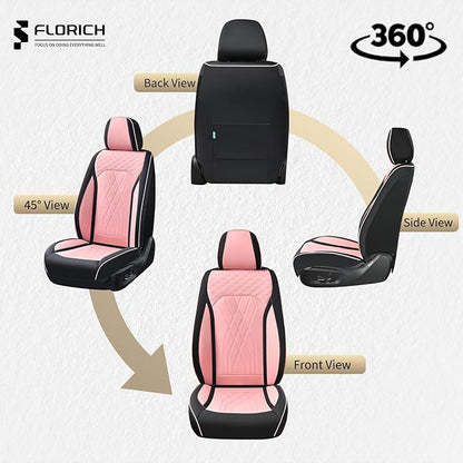 FLORICH Automotive Seat Covers Leather Pink Seat Covers for Cars Front Seats Waterproof Car Seat Cushion Interior Covers Protector Vehicle Seat Cover Universal Fit for Most Car Truck SUV, Black&Pink