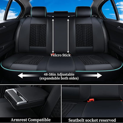 Coverado Car Seat Covers Full Set, 5 Seats Universal Seat Covers for Cars, Breathable Fabric Faux Leather Auto Seat Cushions, Front and Rear Seat Protectors Fit for Most Sedans SUV Truck, Black&Blue