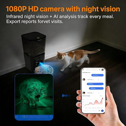 Automatic Cat & Dog Feeder with Camera, 6L WiFi Smart Pet Feeder, Anti-Jam, Dual Power, Remote Video & Two-Way Audio, Timed Feeding App Control for Multi-Cat Homes