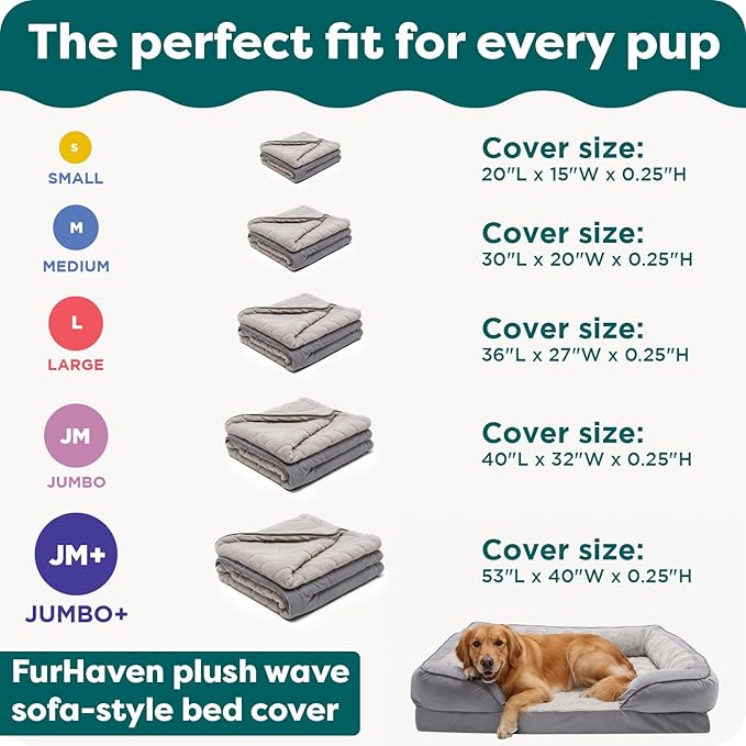 FurHaven Dog Bed Cover Replacement, Sofa-Style Design with Soft, Breathable Fabric for Cozy Comfort, Machine Washable, Jumbo XL, Plush & Velvet Waves, Celadon Green