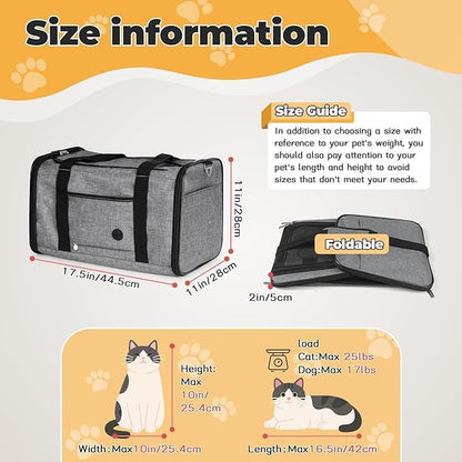 YUDODO 2 Packs 25 lbs Lightproof Soft Sided Pet Carrier for Large Cat & Small Dog Airline Approved Travel Puppy Carriers with Side Pockets & Reflective Mesh, Foldable Portable for Car Grey Green+Grey