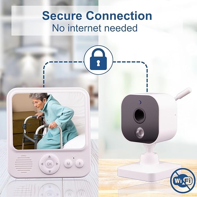 Smart Caregiver Video Monitor for Elderly Care and Caregivers, Portable, Rechargeable, Infrared Night Vision, Secure Connection, No WiFi