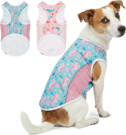 UPF 50+ Sun Protection Dog T-Shirt, 2 Pack Lightweight Sleeveless Dog Vest for Small Medium Dogs Girl – Reflective Strips, Quick-Dry Pet Apparel, Sports Fan Shirt P23ST00513XL