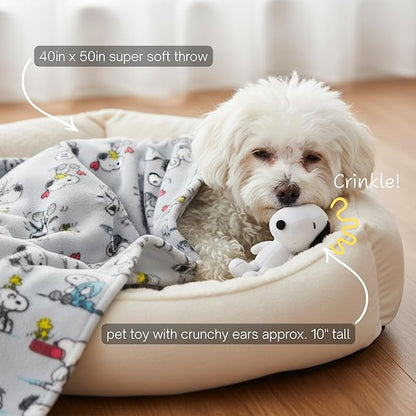 Snoopy Peanuts® Dog Blanket & Pillow Set, 40x50, Machine Washable Super Soft Cozy Throw for Pets & Cats (Officially Licensed Product) by Franco Pet