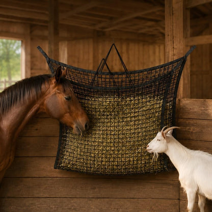 2.6x2.6 Ft Round Bale Hay Net for Horses & Goats, 1.2" Holes Slow Feeder Hay Nets with Hay Net Repair Tool