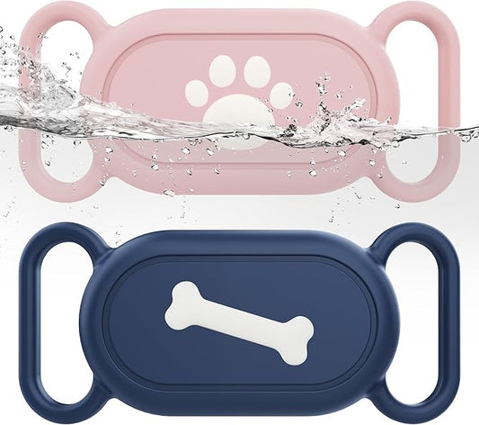 Waterproof Silicone Case Holder for Galaxy Smarttag2, 2 Pack Pet Dog Cat Collars, Anti-Lost Scratch Resistant Holder Accessory Protective Cover for Samsung Galaxy Smart tag2 (Pink/Blue)