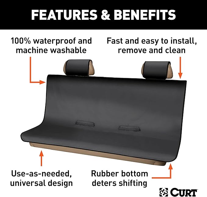 CURT 18521 Seat Defender 58-Inch x 63-Inch Black Waterproof Universal Extra-Large Bench Truck Seat Cover Protector