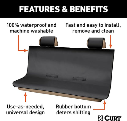 CURT 18521 Seat Defender 58-Inch x 63-Inch Black Waterproof Universal Extra-Large Bench Truck Seat Cover Protector