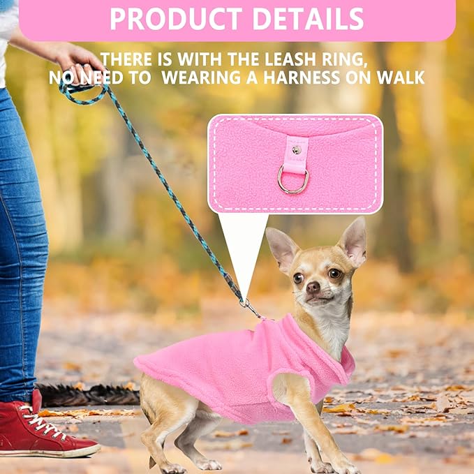 2 Pack Dog Sweater with Leash Ring Winter Warm Pet Sweater Clothes Coat Fleece Dog Sweaters for Small Medium Dogs Girl Boy for Chihuahua, French Bulldog, Dachshund,X-Large(19-26lbs)