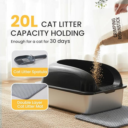Simple Deluxe XL Stainless Steel Cat Litter Box with Lid, High Sided Metal Litter Pan for Large Cats, Urine-Proof Non-Stick & Easy to Clean, Black