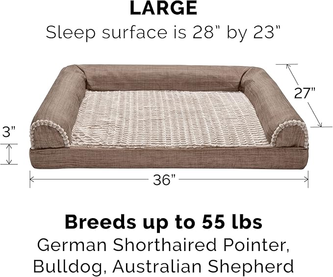 Furhaven Replacement Dog Bed Cover Luxe Faux Fur & Performance Linen Sofa-Style, Machine Washable - Woodsmoke, Large