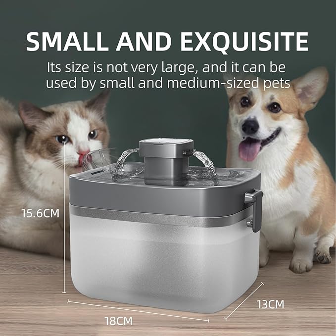 Cat Water Fountain, Automatic USB Powered Pet Fountain 50.7oz, 20dB Ultra-Quiet & Translucent Mini Water Tank, BPA-Free for Small to Medium Cats/Dogs, Black