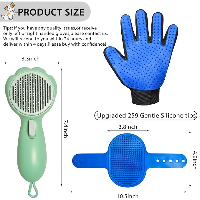 Cat Grooming Glove Brush,Self-Cleaning Slicker Pet Brush | Dog Bath Brush for Shedding and Grooming,Removes Loose Hair and Tangles,Promote Circulation for Short and Long Haired Pets