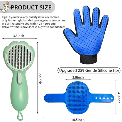 Cat Grooming Glove Brush,Self-Cleaning Slicker Pet Brush | Dog Bath Brush for Shedding and Grooming,Removes Loose Hair and Tangles,Promote Circulation for Short and Long Haired Pets