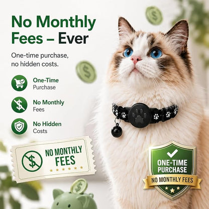 GPS Tracker for Cats, Cat Collar with Tracker for Android Users – No Monthly Fee, Google Find Hub Cat GPS Tracker Collar, IP67 Waterproof, Replaceable Battery Lasts 1 Year (Not Standalone GPS) (Black)