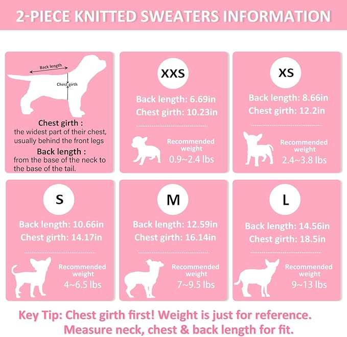 2 Pack Dog Sweaters for Small Dogs, Chihuahua Yorkie Sweater, Dog Clothes for Small Dogs, Winter Warm Pullover Clothing, Pet Cat Cold Weather Puppy Clothes Outfits L