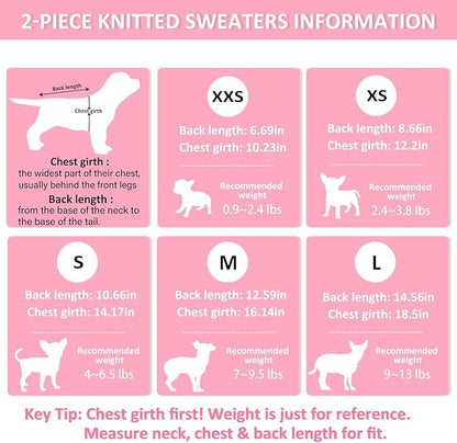 Kallfir's cutie XXS Dog Sweater, 2 Pieces Turtleneck Knitted Chihuahua Sweater Yorkie Teacup Dog Clothes Small Dogs Girl Winter Warm Sweaters Pet Cat Sweater Cold Weather Puppy Clothes XX-Small