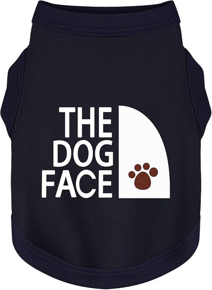 Personality Canine Attire: Soft, Lightweight Cotton Dog Clothes with 'The Dog Face' Print. Small and Medium Breeds, Perfect for Everyday Wear, Comfortable and Breathable Pet Shirt Dark Blue XL
