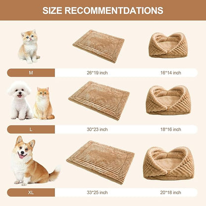 Jiupety Cat Bed for Indoor Self Warming Dog Bed Mat Ultra-Soft Cat Beds Machine Washable Pet Bed,Multifunction Pet Blanket for Small Medium Dogs and Cats Brown,33X25In