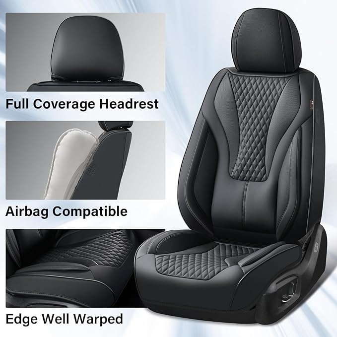 Coverado Waterproof Nappa Leather Car Seat Covers, Automotive Seat Covers Fullset, 5 Seat Car Seat Cushion & Car Seat Protector, Black Front and Rear Covers Universal Fit for Most Cars, SUVs, Trucks