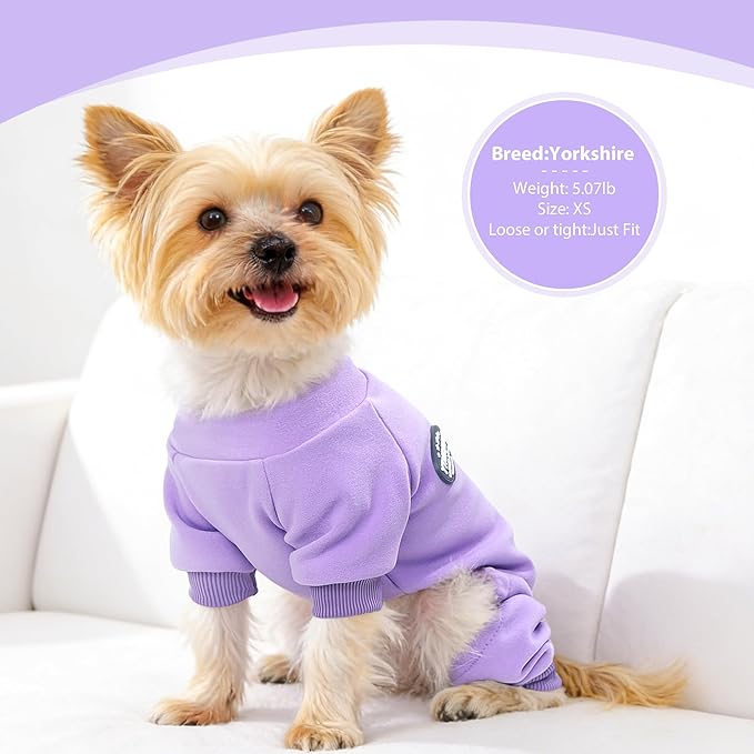 Dog Pajamas Dog Sweater for Small Dogs Girl Boy Winter Warm Soft Puppy Pjs Stretchy Jumpsuit Doggie Pet Clothes Outfits XXS~L (Purple, Small)