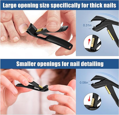 SHINLEA Nail Clippers for Seniors Thick Toenail, Professional Fingernail Toenail Clippers with Catcher, Sharp Wide Opening and Long Handle Nail Cutter for Men Women, Black