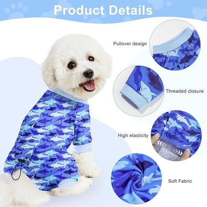 Bienbee Dog Pajamas, 4 Pack Dog Recovery Suit Shedding Suit Cute Soft Puppy Clothes Dogs Pjs Onesies Jammies Adjustable Breathable & Stretchy Clothes for Small Medium Large Dogs Girl Boy Puppy-L