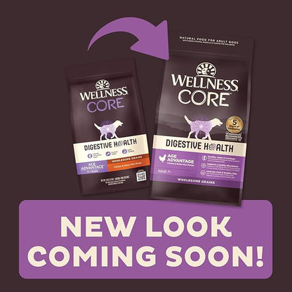 Wellness CORE Digestive Health Age Advantage Senior Dry Dog Food, Wholesome Grain Kibble, Sensitive Stomach, Natural, High Protein, Chicken and Brown Rice Recipe, 24 lb Bag