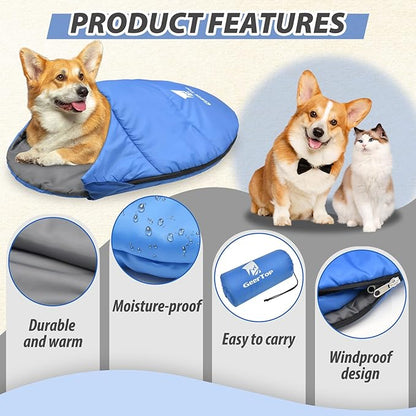 GEERTOP Dog Sleeping Bag Durable Packable Pet Sleeping Bed Comfortable Washable, Portable Pet Bed for Cats and Small Dogs - Dog Bed for Camping Hiking Cottage Beach
