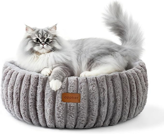 Cat Beds, Self Warming Cat Bed, Washable Pet Beds for Indoor Cats, Super Soft Faux Rabbit Fur Pet Bed for Puppy and Kitten with Anti-Slip Bottom (Grey, 20"x20"x8")