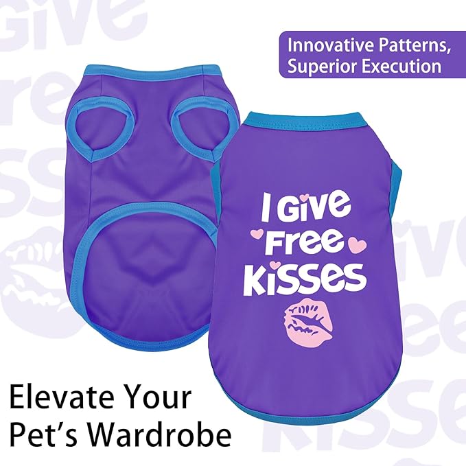 Color-Blocked Dog Tank Top with Playful Heat Transfer Designs – Lightweight Polyester Shirt for Small,MediumDogs, Perfect for Casual Outings.I Give Free Kisses Deep Purple M