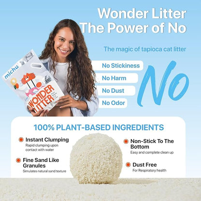 Michu Wonder Cat Litter, Cassava Plant-Based Cat Litter, Automatic Litter Box Friendly, Flushable & Fast Clumping, Low Dust Odor Control, 5.5lb/88oz - Lemon Tea 3 Pack