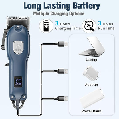 Dog Clippers for Grooming for Heavy Thick Hair&Coats,Low Noise Dog Hair Trimmer,Rechargeable Cordless Pet Shaver with Stainless Steel Blade, Dog Grooming Kit for Small Large Dogs Pets (Blue)