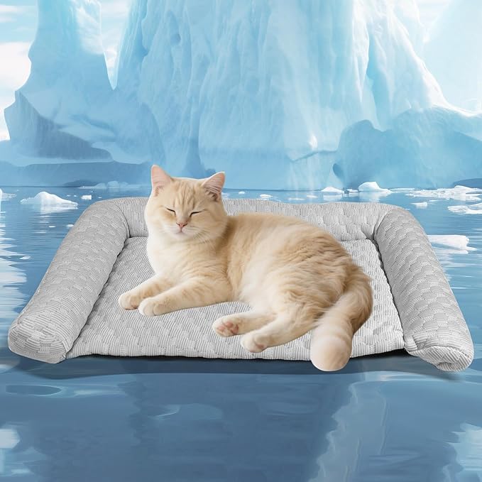 Cooling Mat - Thicken Portable & Foldable Mat for Small Cats/Kitten, Non-Slip & Machine Washable, Ideal for Carriers, Beds & Indoor Comfort(Grey, S 20''*12'')